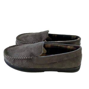 Men's Gold Toe Gray Microsuede Moccasin Slippers Size Medium 8 NEW